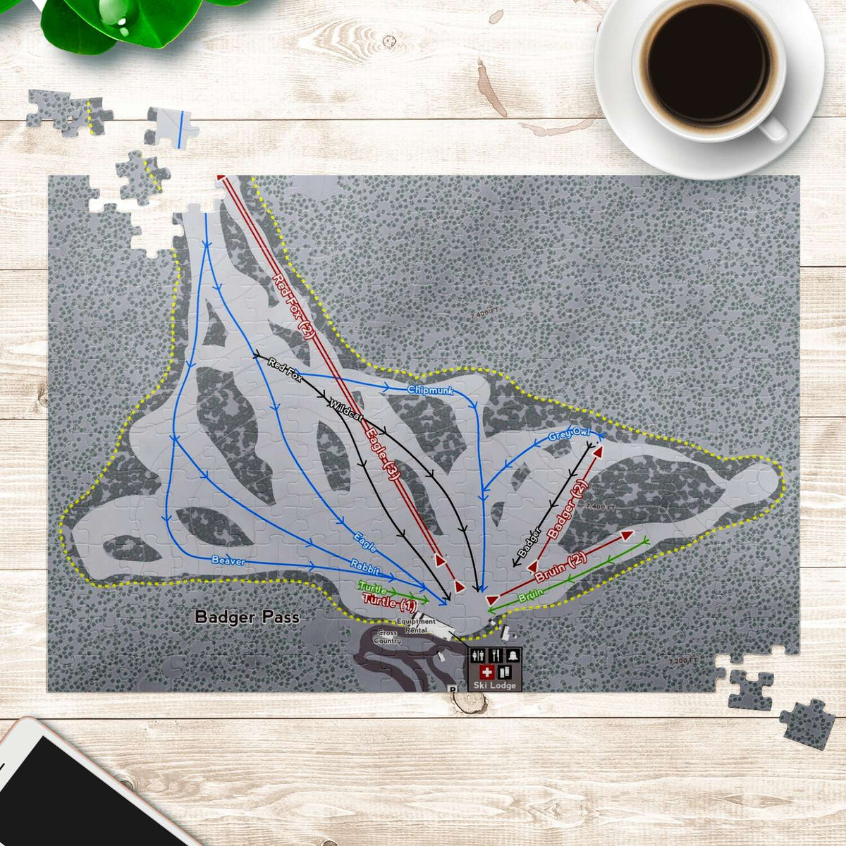 Badger Pass, California Ski Trail Map Puzzle - Powderaddicts