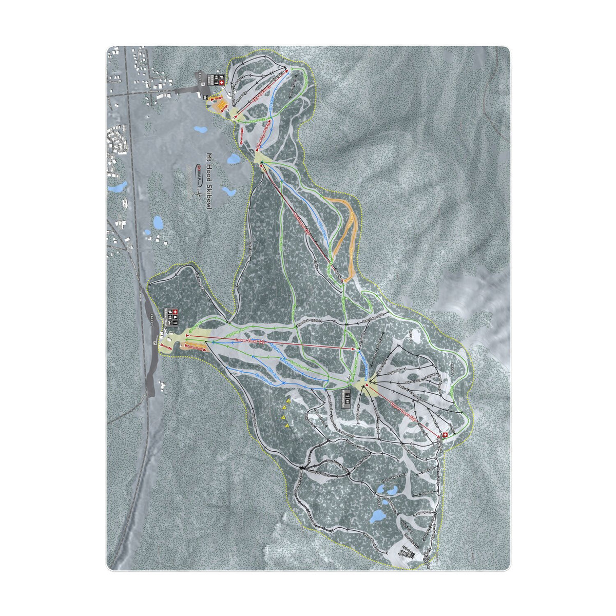 Mt Hood Ski Bowl, Oregon Ski Resort Map Printed Beach Towel - Powderaddicts
