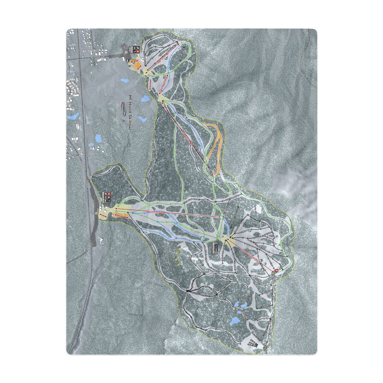 Mt Hood Ski Bowl, Oregon Ski Resort Map Printed Beach Towel - Powderaddicts