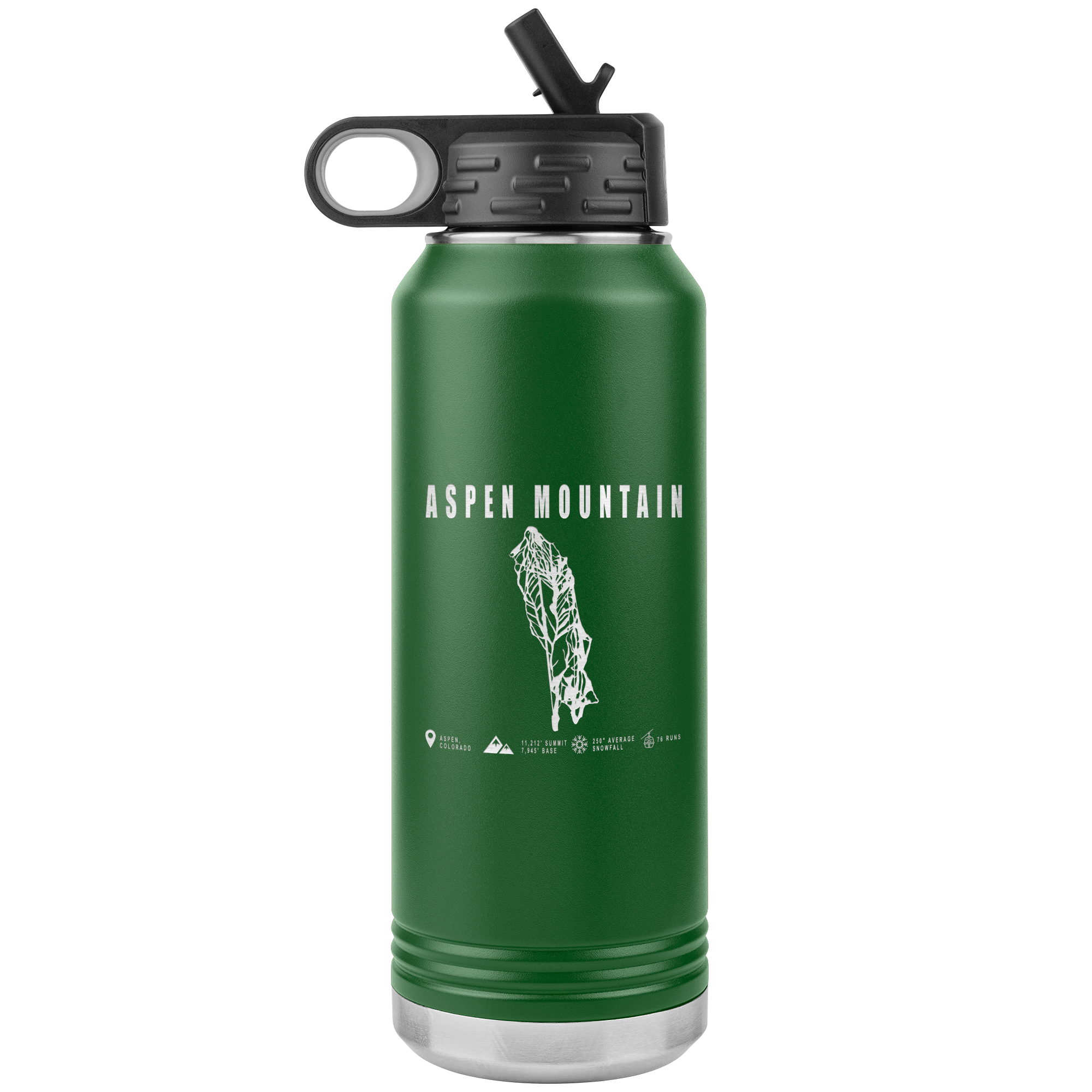 Aspen Mountain Colorado Ski Trail Map 32oz Water Bottle Tumbler - Powderaddicts