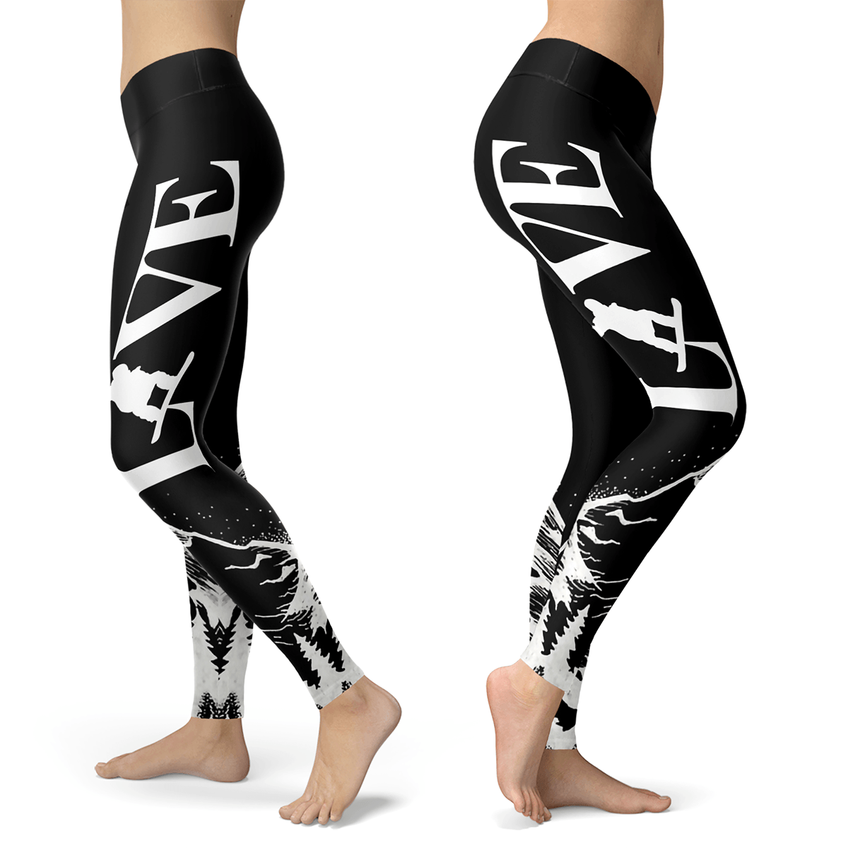 Love Snowboard Black and White Leggings - Powderaddicts