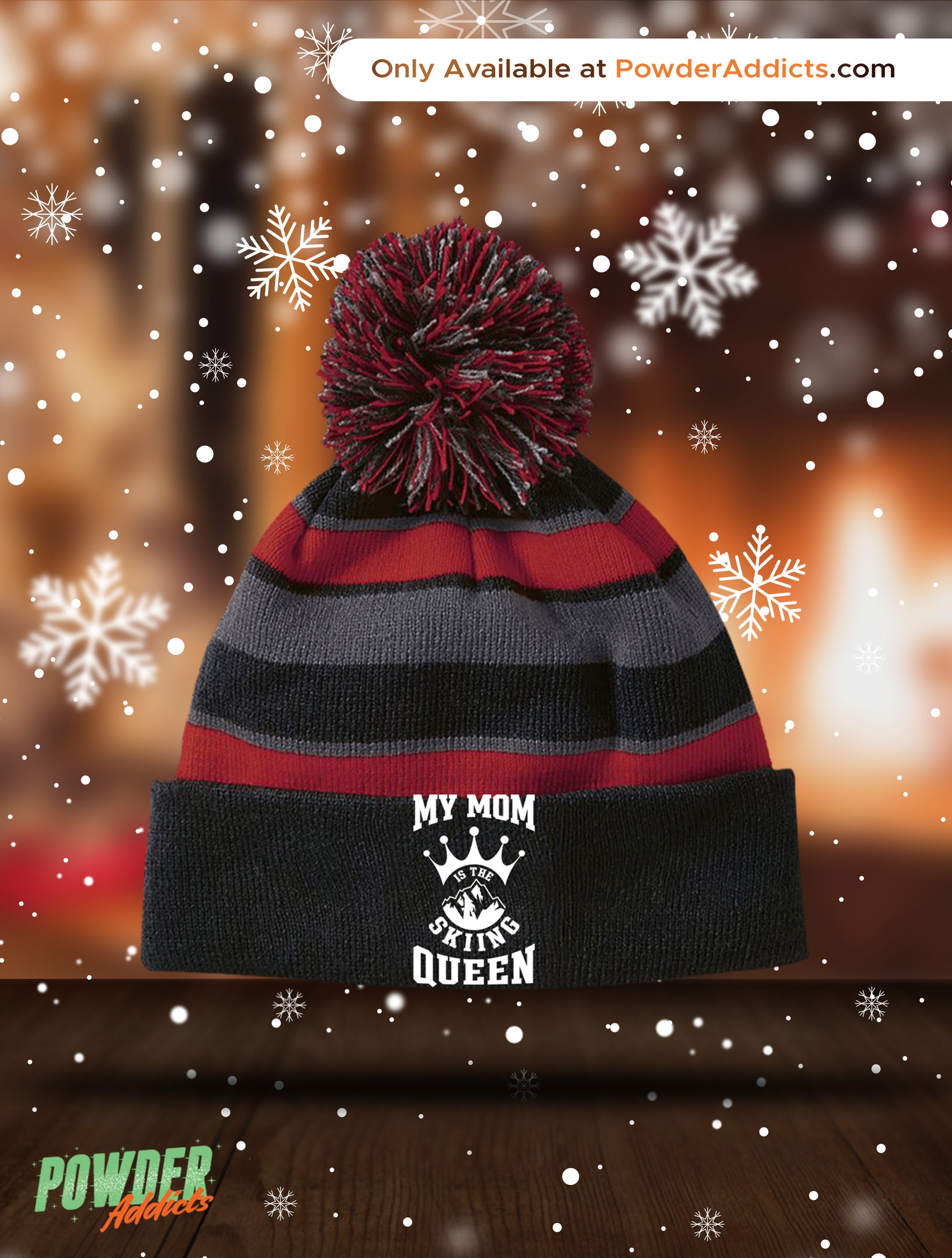 My Mom is The Skiing Queen Striped Beanie - Powderaddicts