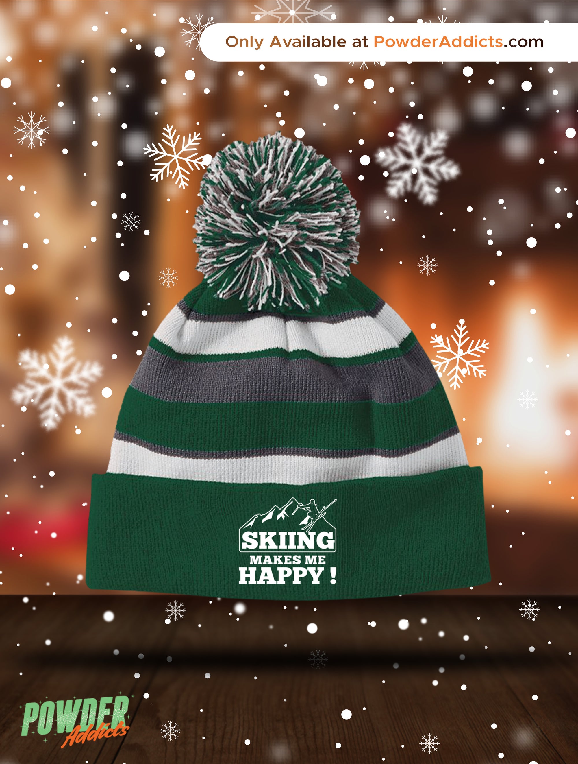 Skiing Makes Me Happy Striped Beanie - Powderaddicts