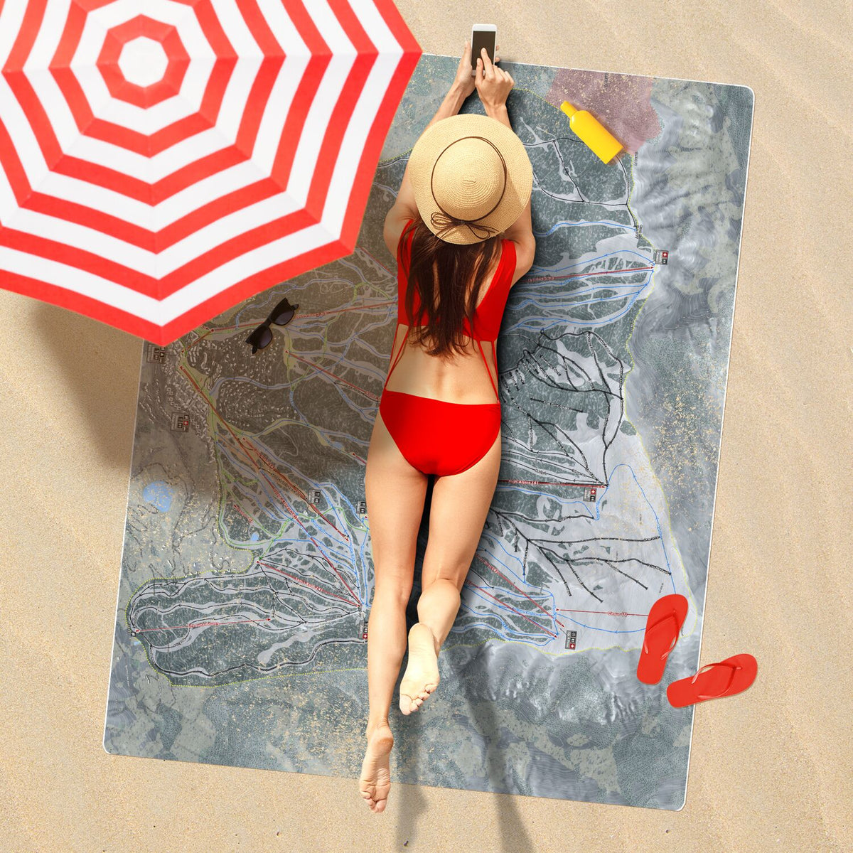 Snowmass, Colorado Ski Resort Map Printed Beach Towel - Powderaddicts