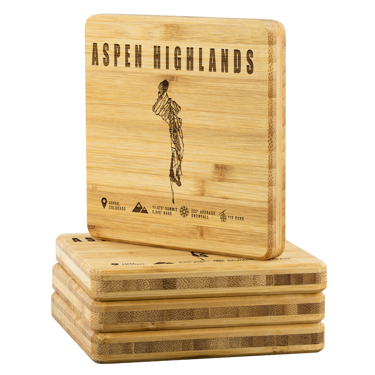 Aspen Highlands, Colorado Ski Resort Bamboo Coaster - Powderaddicts