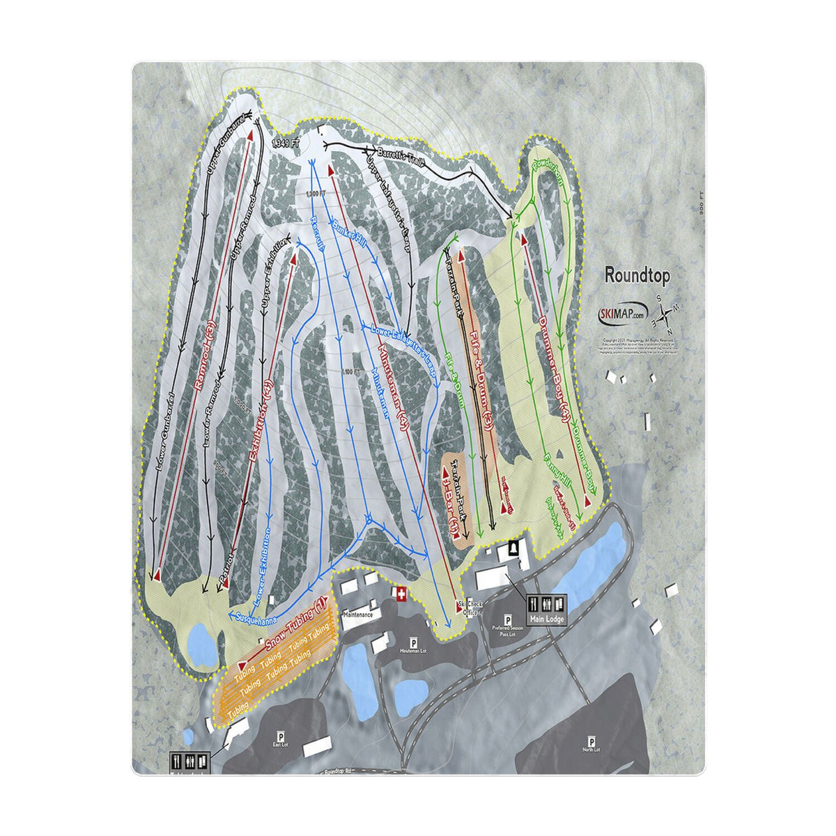 Roundtop, Pennsylvania Ski Resort Map Printed Beach Towel - Powderaddicts