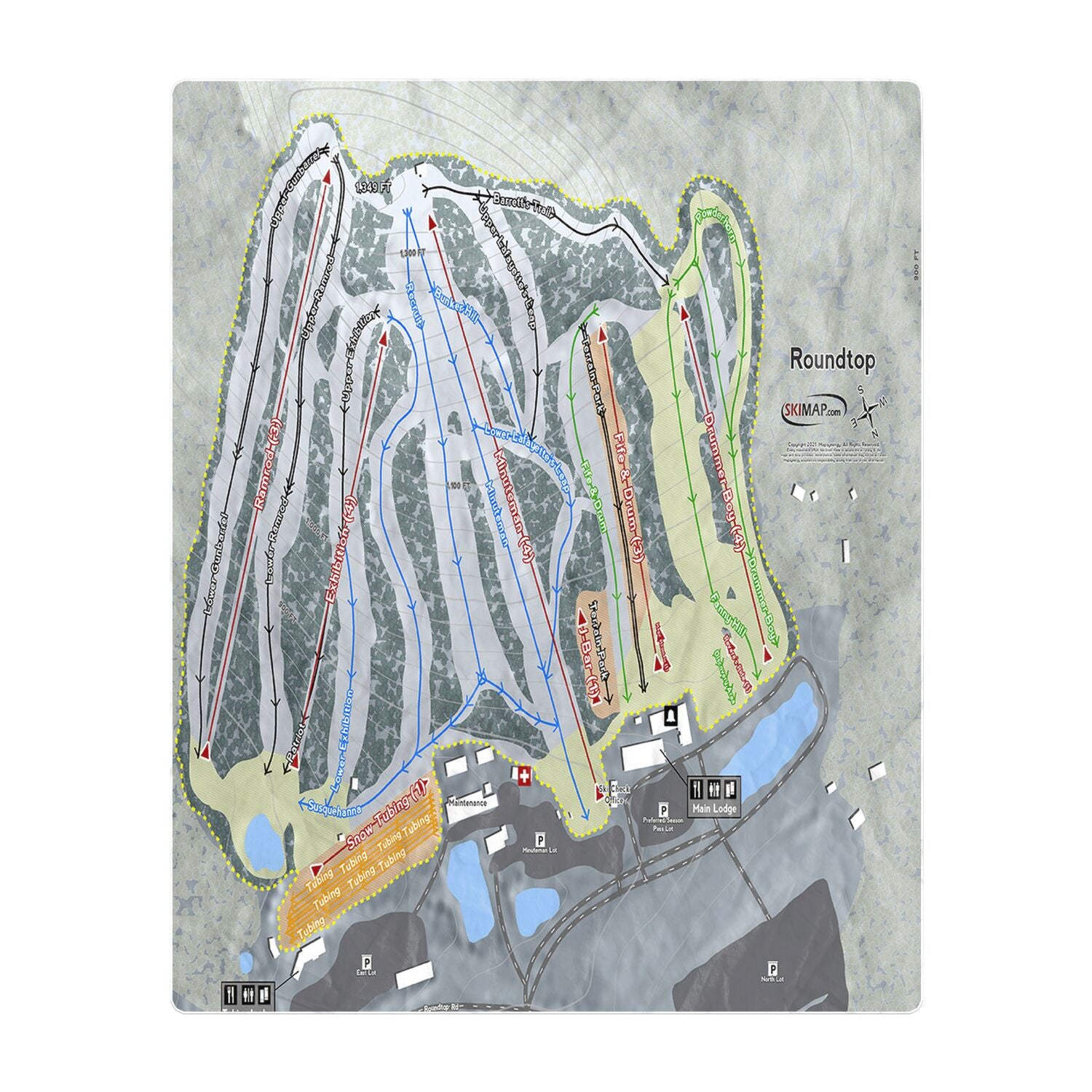 Roundtop, Pennsylvania Ski Resort Map Printed Beach Towel - Powderaddicts