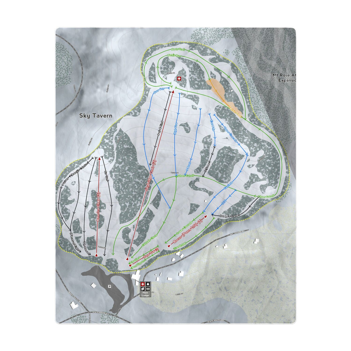 Sky Tavern, Nevada Ski Resort Map Printed Beach Towel - Powderaddicts