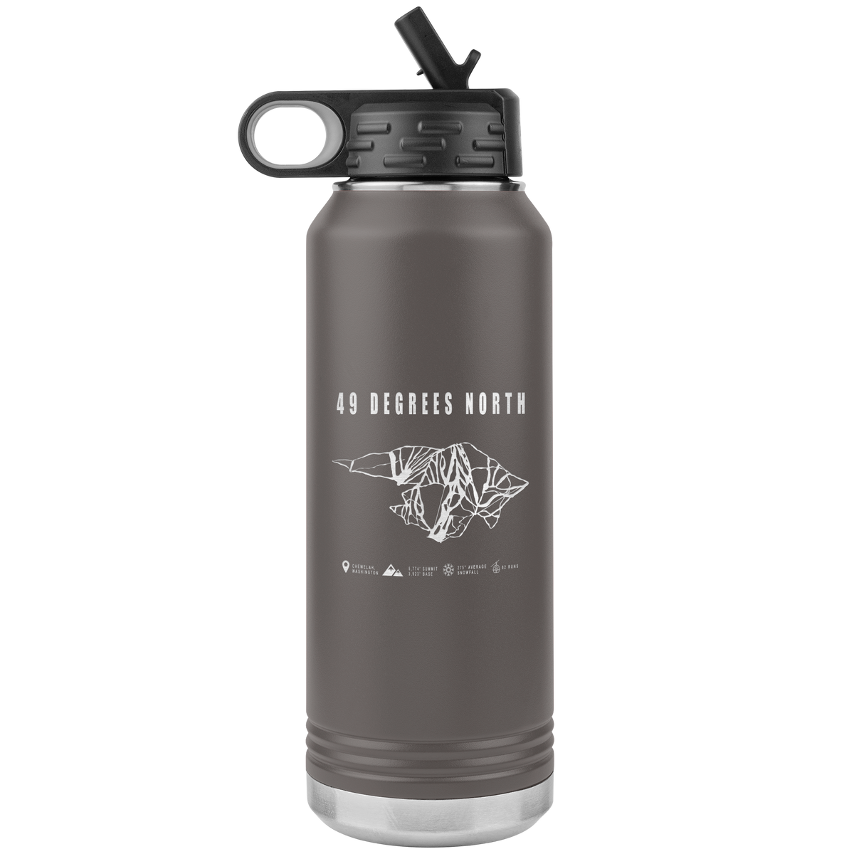 49 Degrees North, Washington Ski Trail Map 32oz Water Bottle Tumbler - Powderaddicts