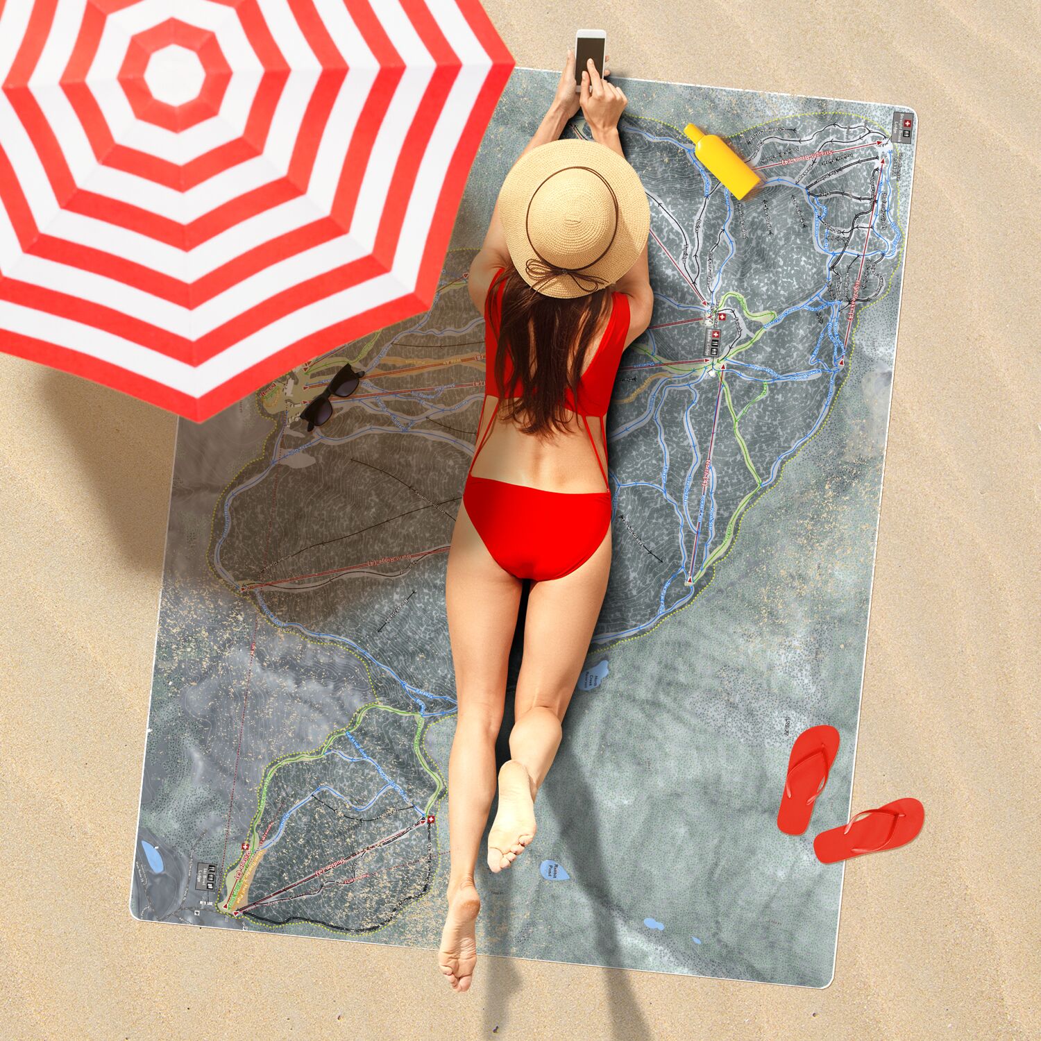 Gore Mountain, New York Ski Resort Map Printed Beach Towel - Powderaddicts