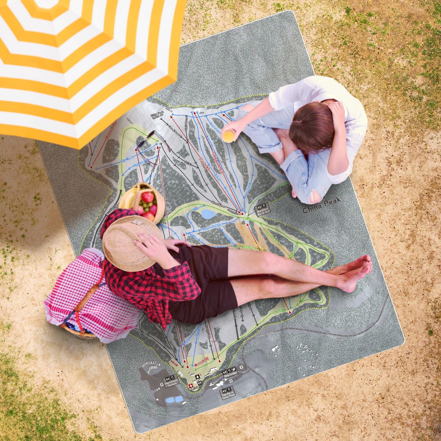 China Peak, California Ski Resort Map Printed Beach Towel - Powderaddicts