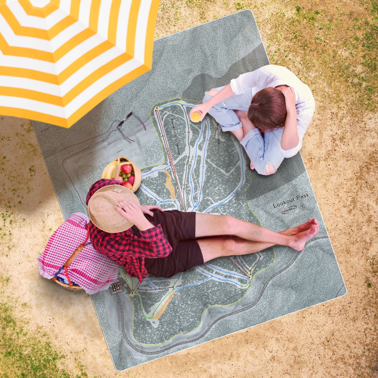 Lookout Pass, Idaho Ski Resort Map Printed Beach Towel - Powderaddicts