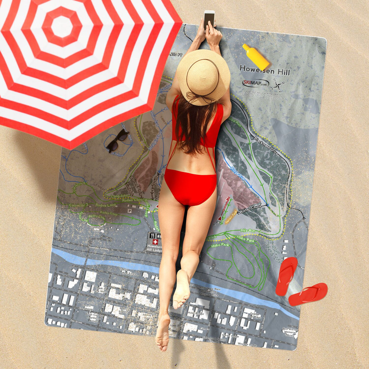 Howelsen Hill, Colorado Ski Resort Map Printed Beach Towel - Powderaddicts