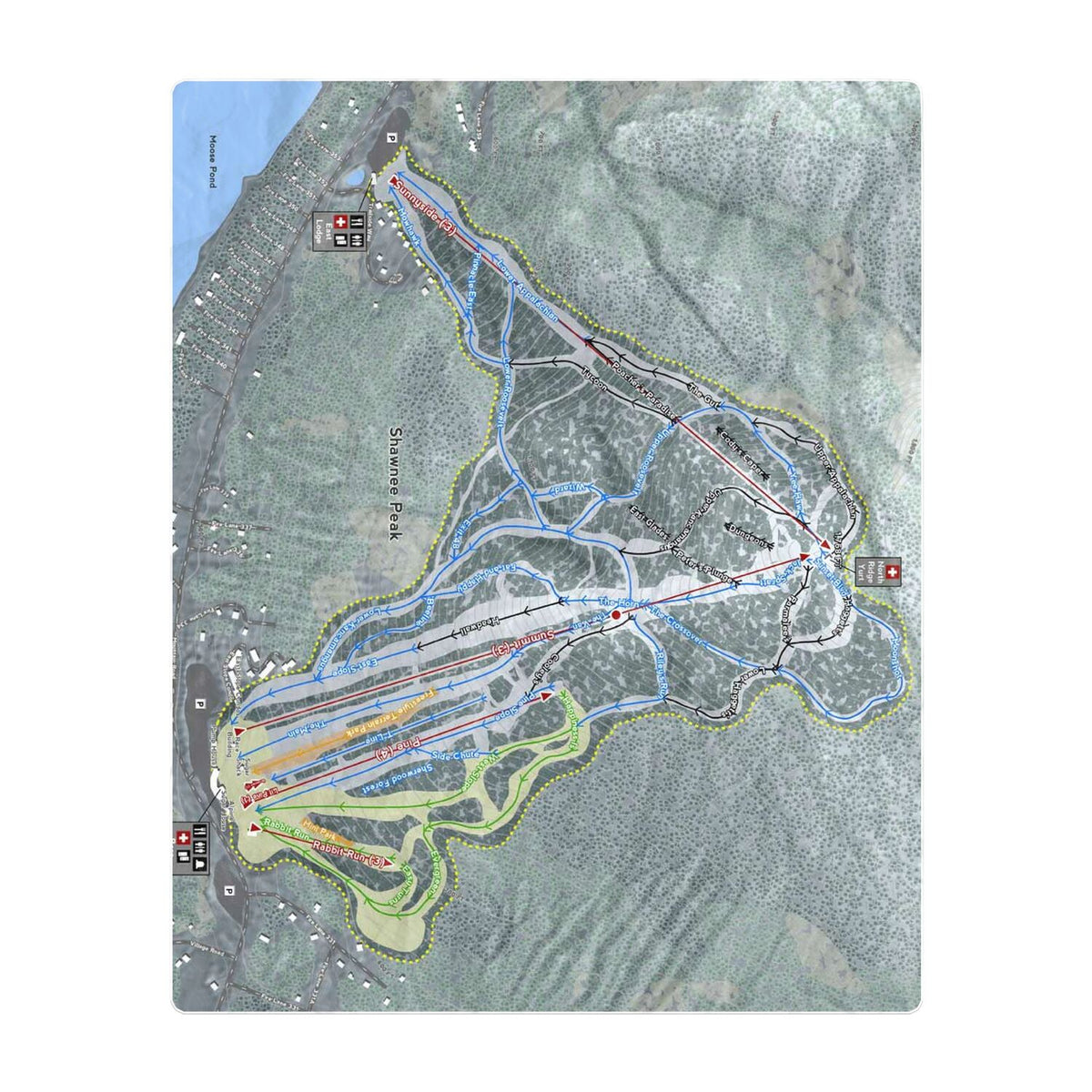 Shawnee Peak, Maine Ski Resort Map Printed Beach Towel