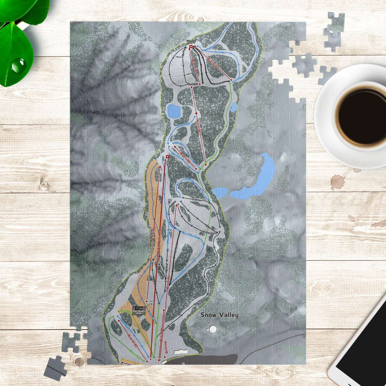 Snow Valley, California Ski Trail Map Puzzle - Powderaddicts