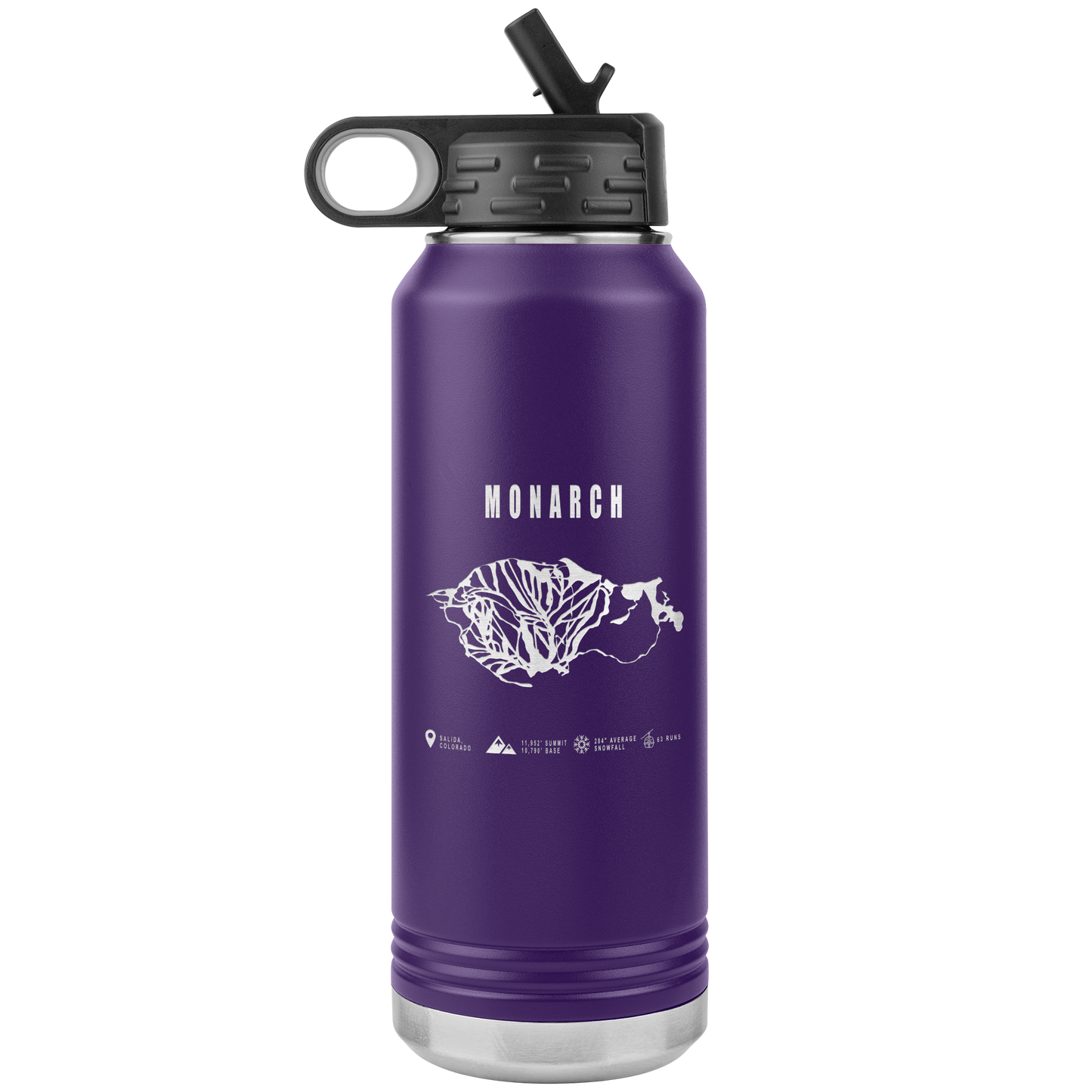 Monarch Colorado Ski Trail Map 32oz Water Bottle Tumbler - Powderaddicts