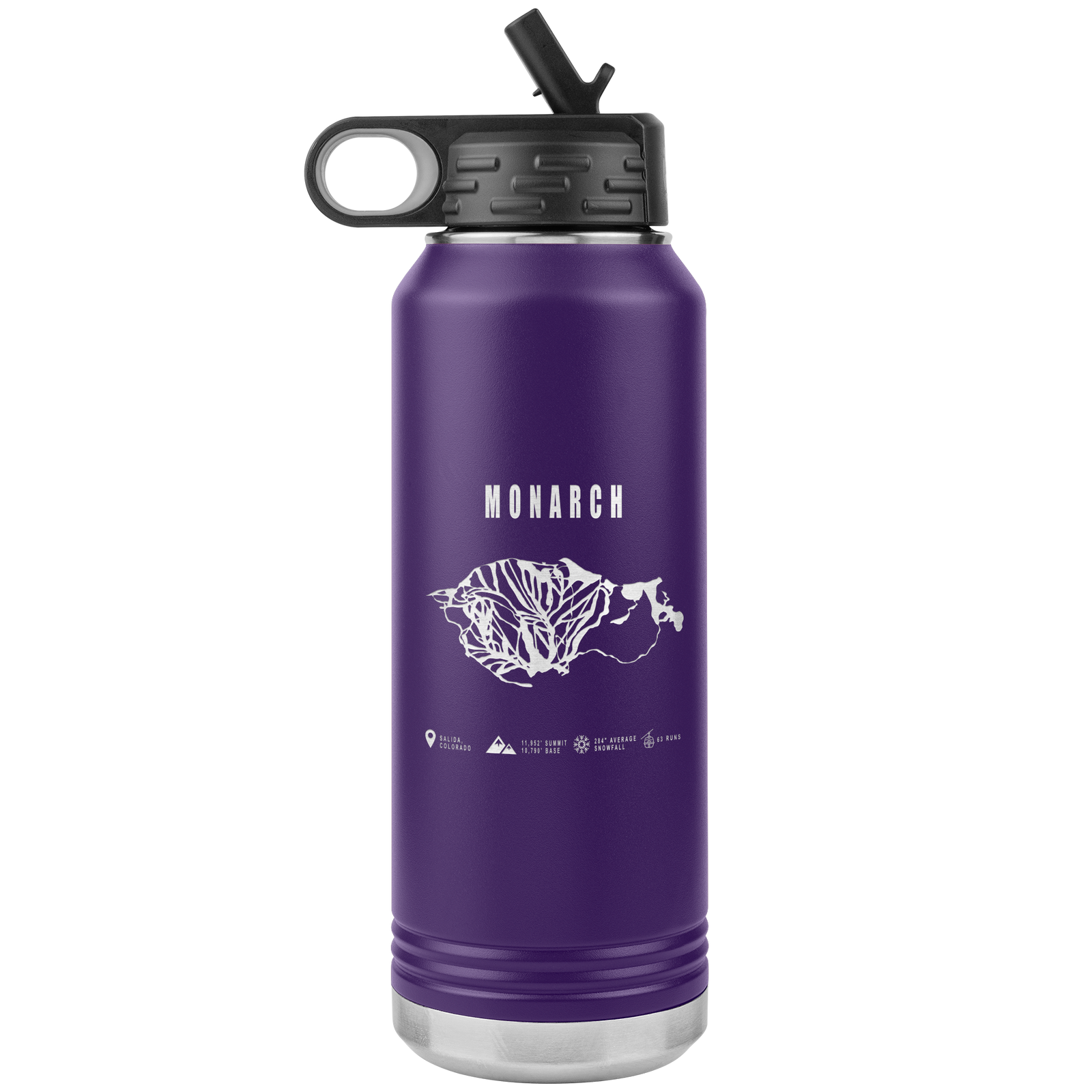Monarch Colorado Ski Trail Map 32oz Water Bottle Tumbler - Powderaddicts