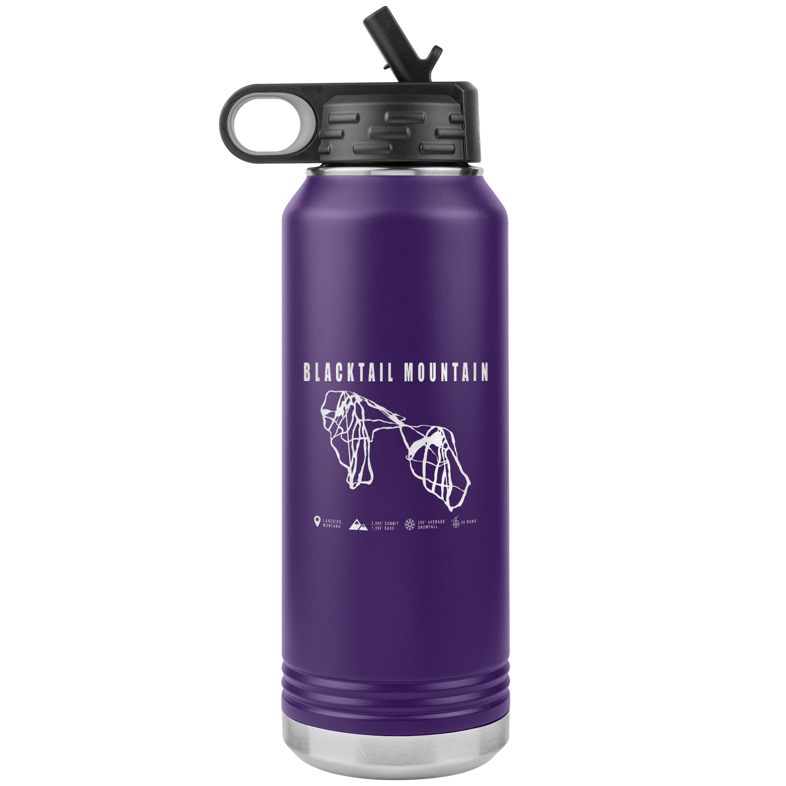 Blacktail Mountain Montana Ski Trail Map 32oz Water Bottle Tumbler - Powderaddicts