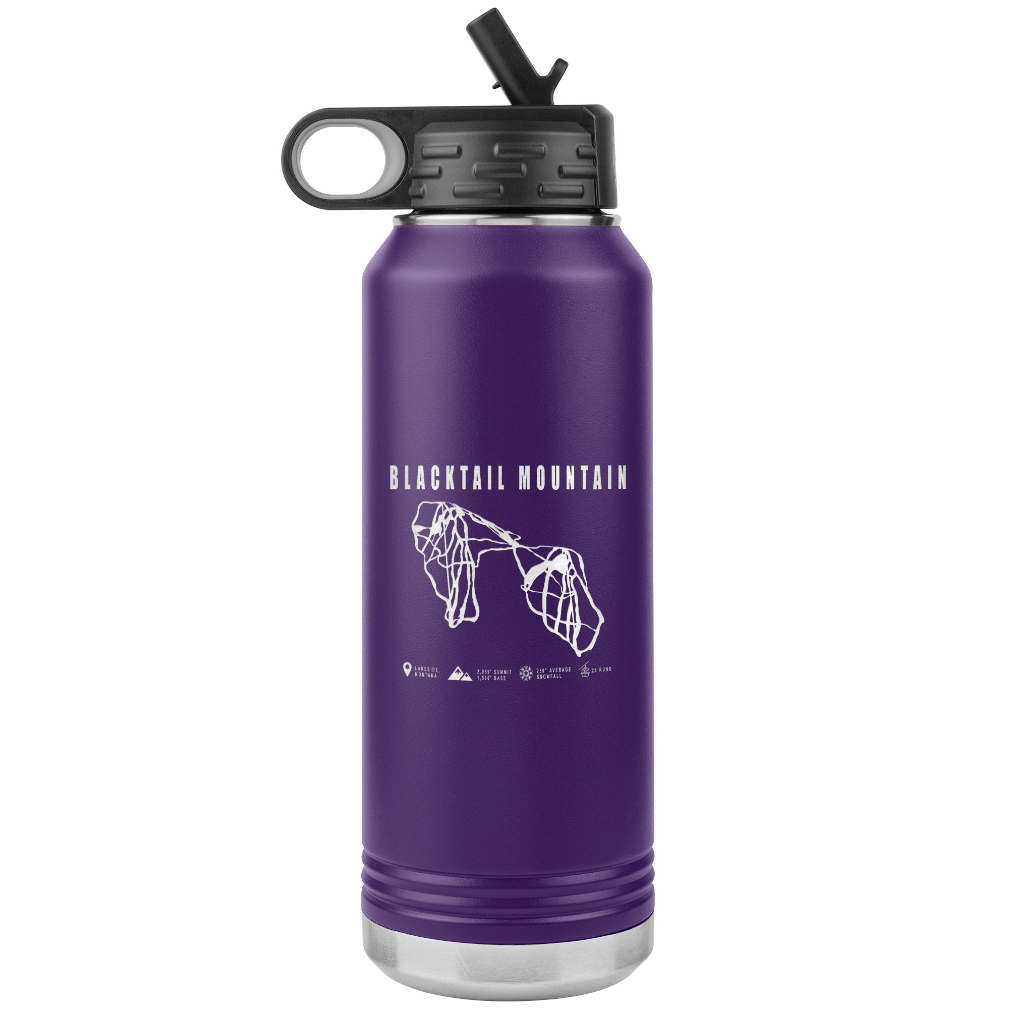 Blacktail Mountain Montana Ski Trail Map 32oz Water Bottle Tumbler - Powderaddicts