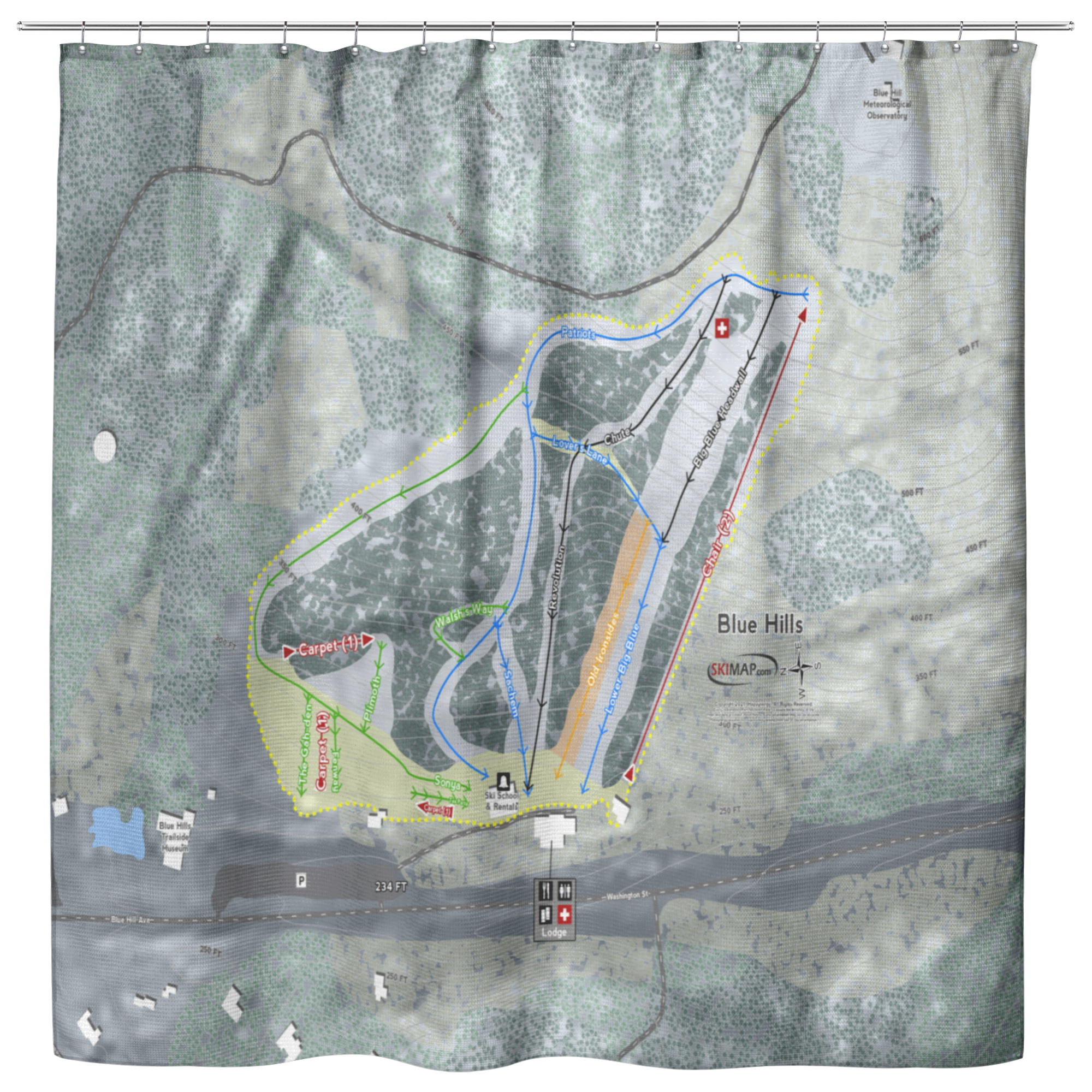 Blue Hills Ski Trail Map Shower Curtain - Powderaddicts