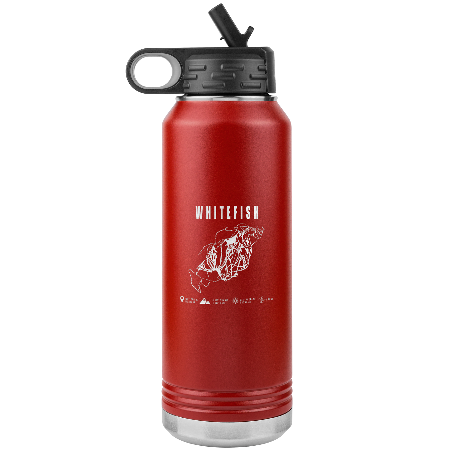 Whitefish Montana Ski Trail Map 32oz Water Bottle Tumbler - Powderaddicts