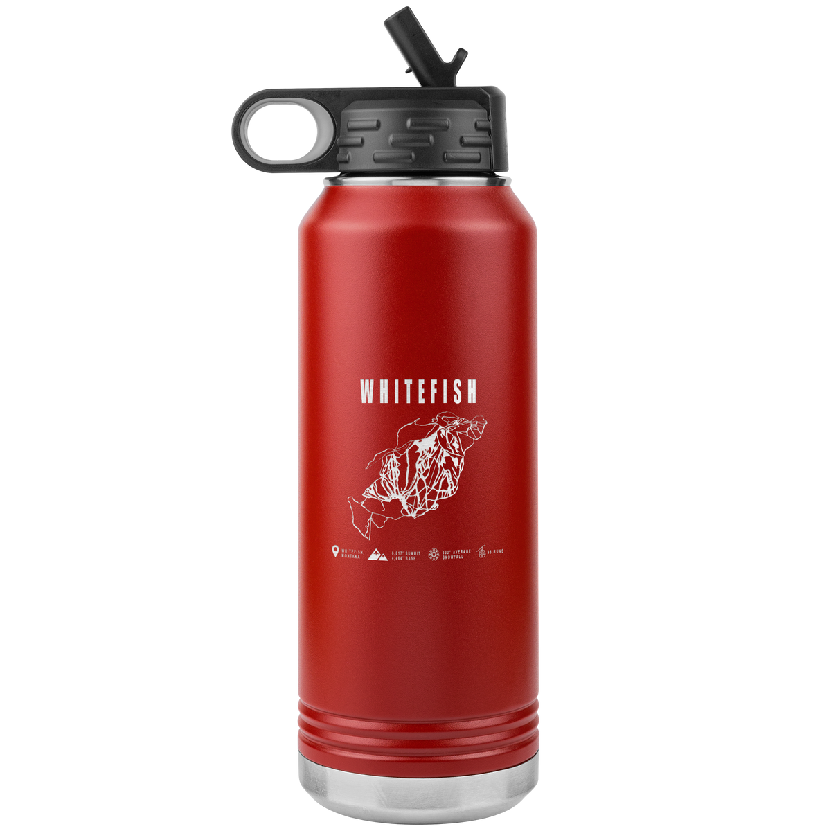Whitefish Montana Ski Trail Map 32oz Water Bottle Tumbler - Powderaddicts