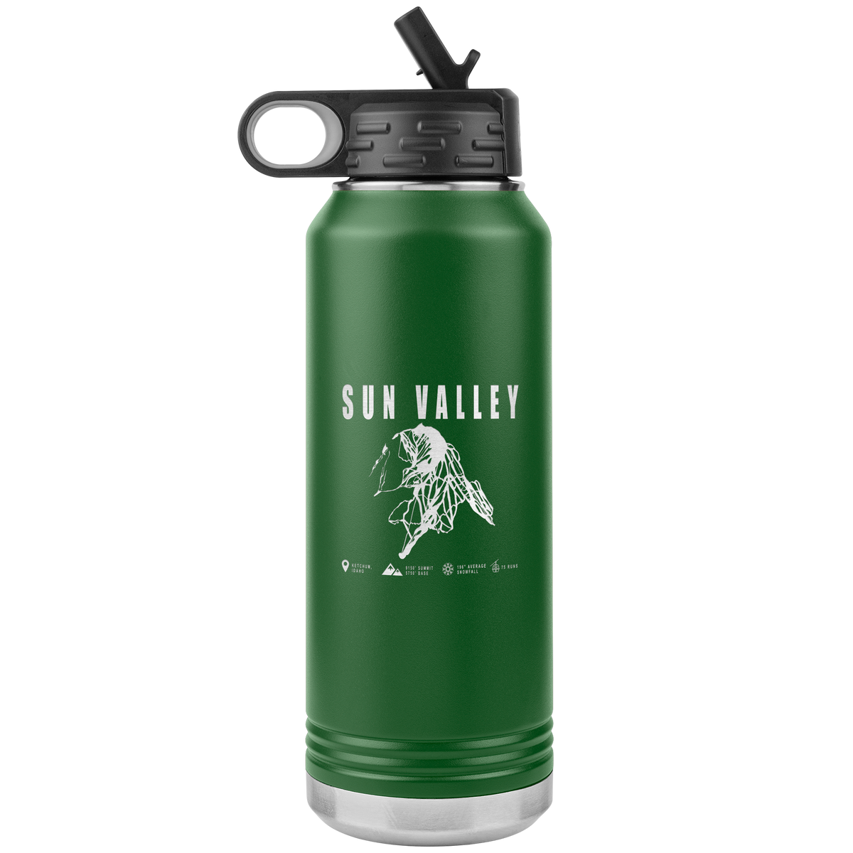 Sun Valley Idaho Ski Trail Map 32oz Water Bottle Tumbler - Powderaddicts