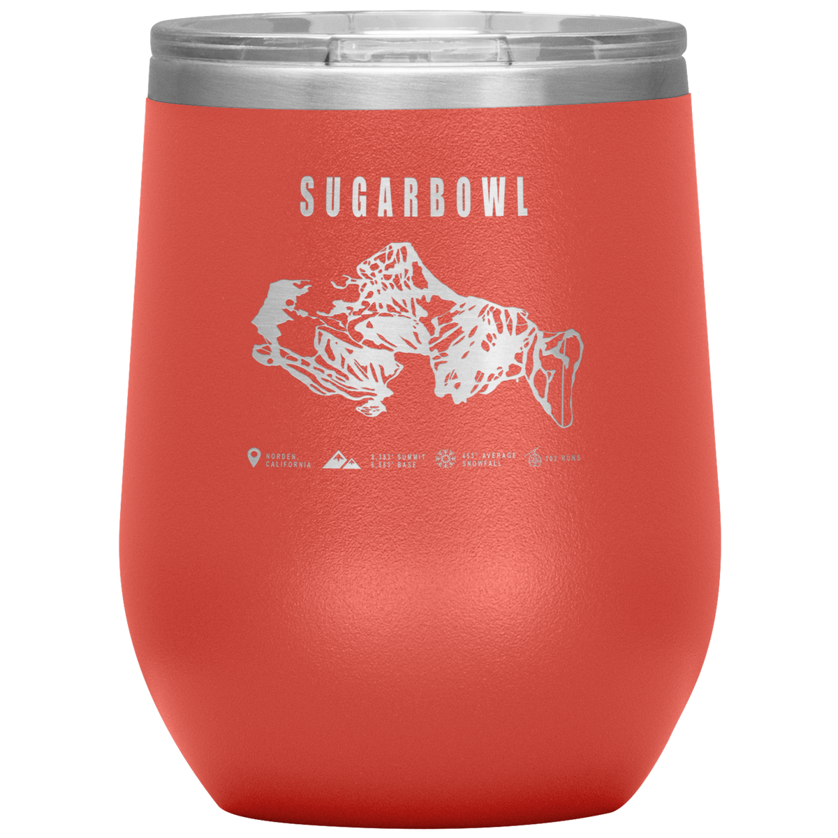 Sugarbowl, California Ski Trail Map Wine 12oz Tumbler - Powderaddicts