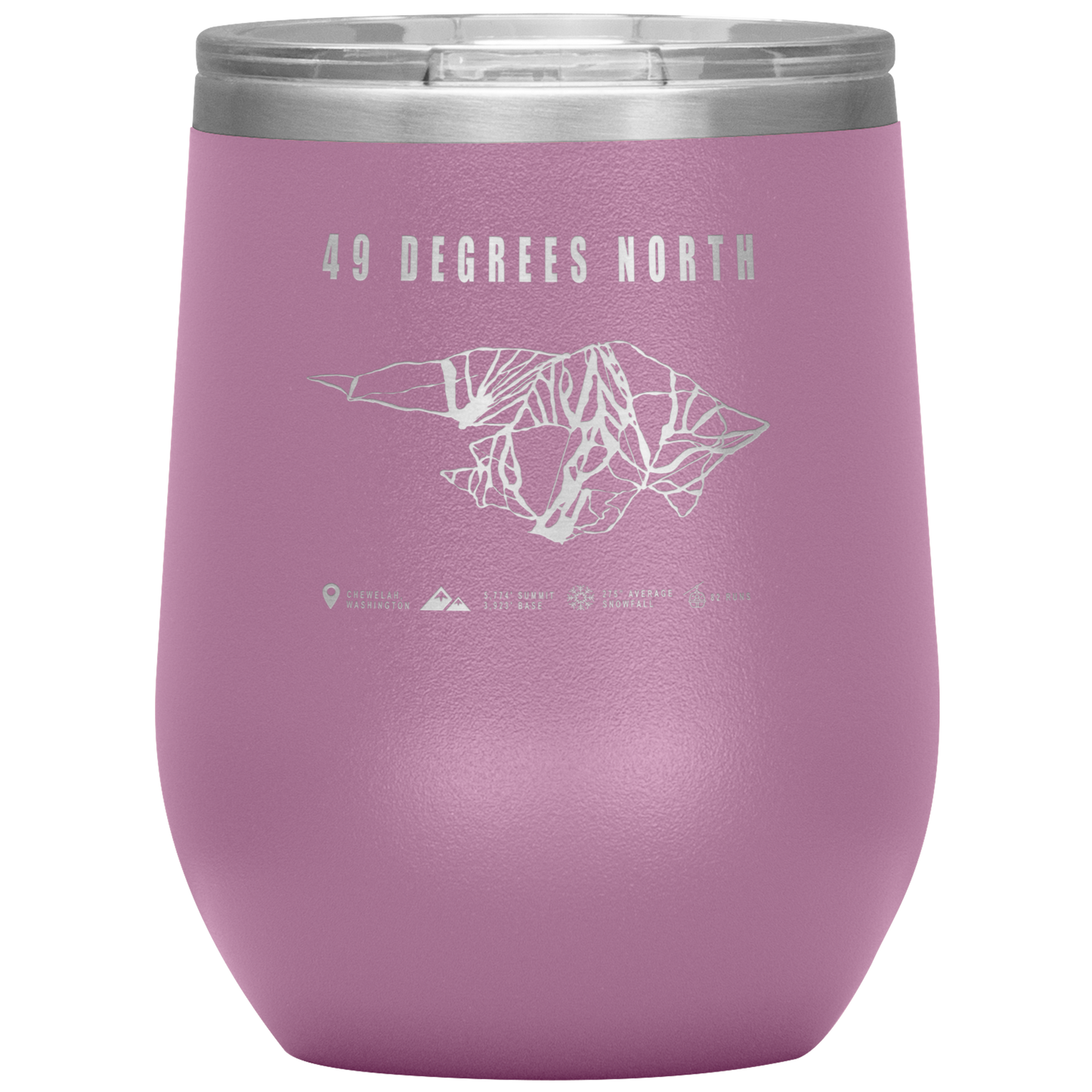 49 Degrees North, Washington Ski Trail Map Wine 12oz Tumbler - Powderaddicts
