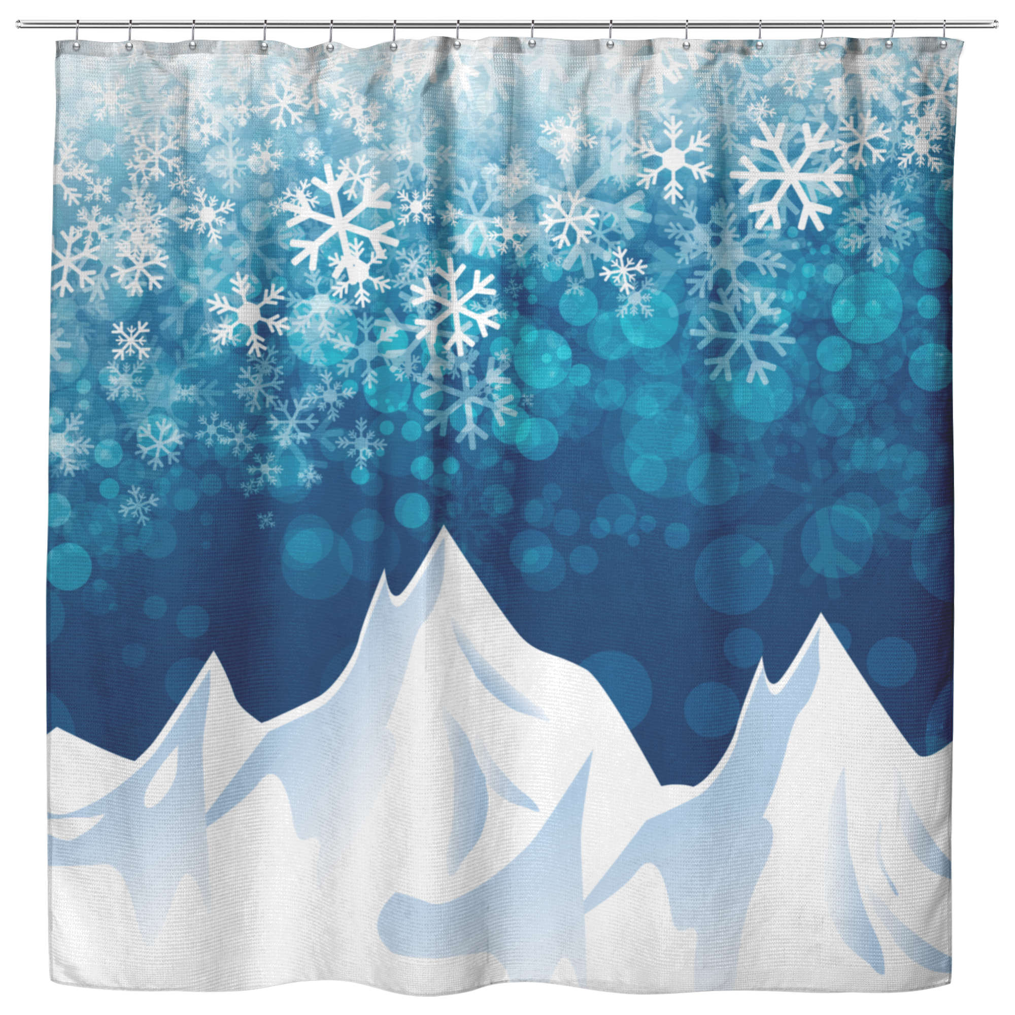 Snow Fall Over The Mountains Shower Curtains - Powderaddicts