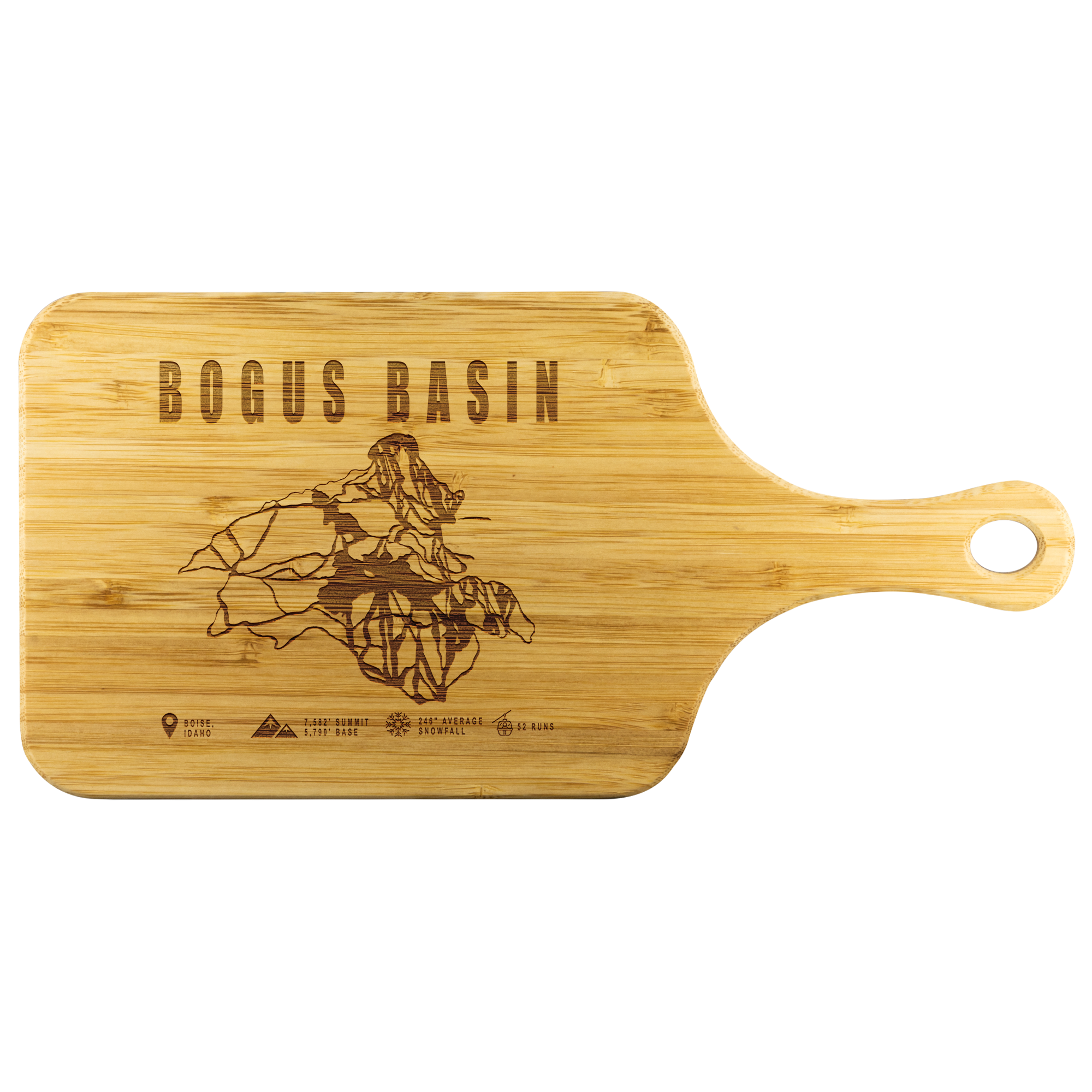 Bogus Basin Idaho Ski Trail Map Bamboo Cutting Board With Handle - Powderaddicts