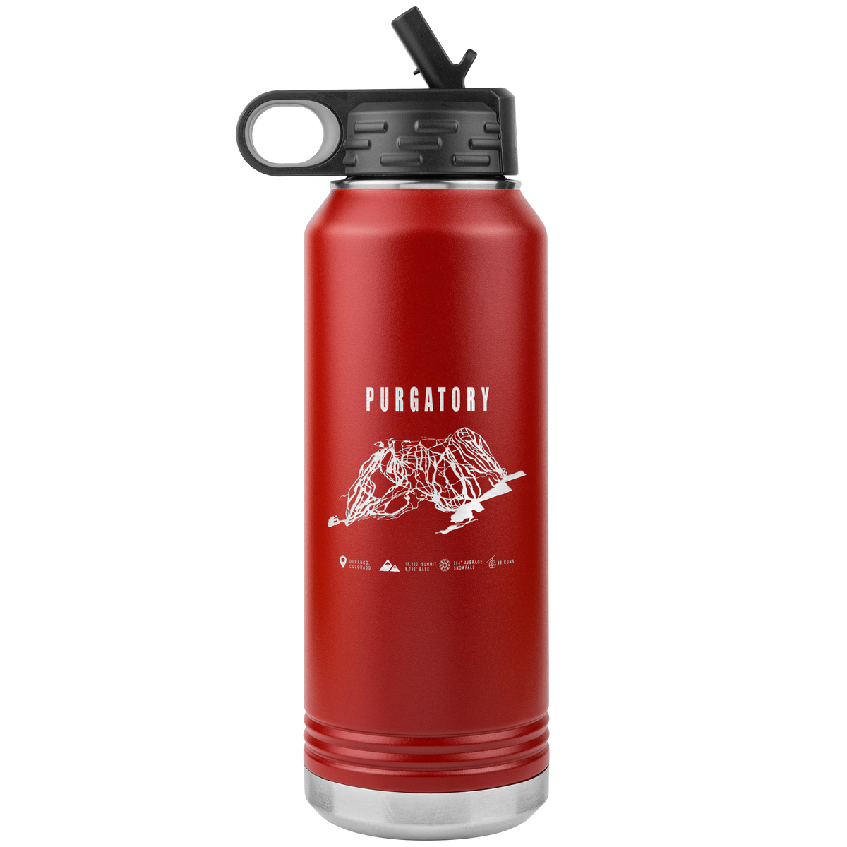 Purgatory Colorado Ski Trail Map 32oz Water Bottle Tumbler - Powderaddicts