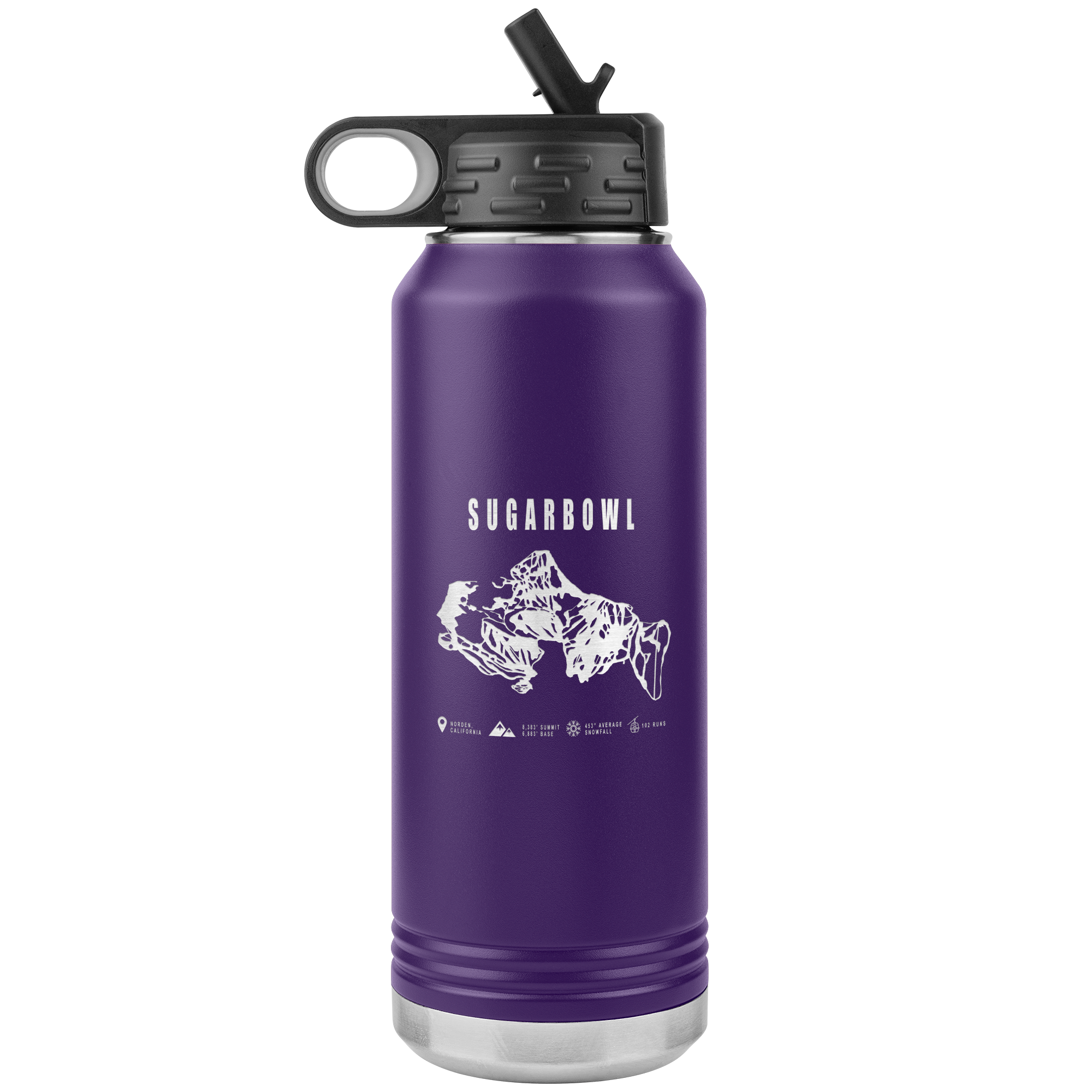 Sugarbowl, California Ski Trail Map 32oz Water Bottle Tumbler - Powderaddicts