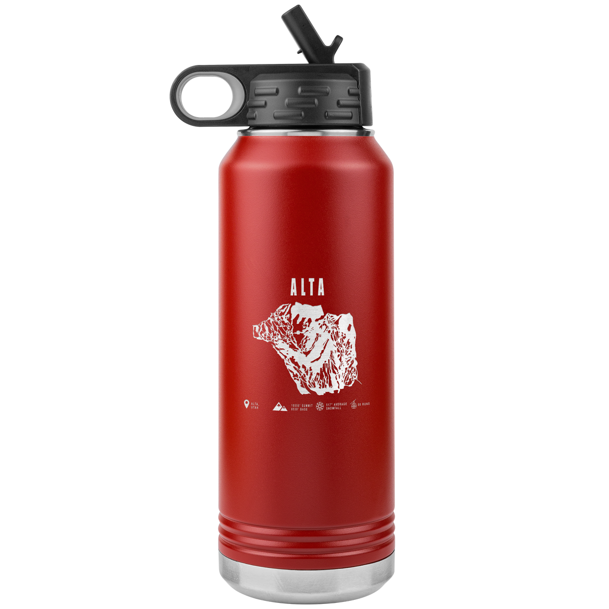 Alta,Utah Ski Trail Map 32oz Water Bottle Tumbler - Powderaddicts