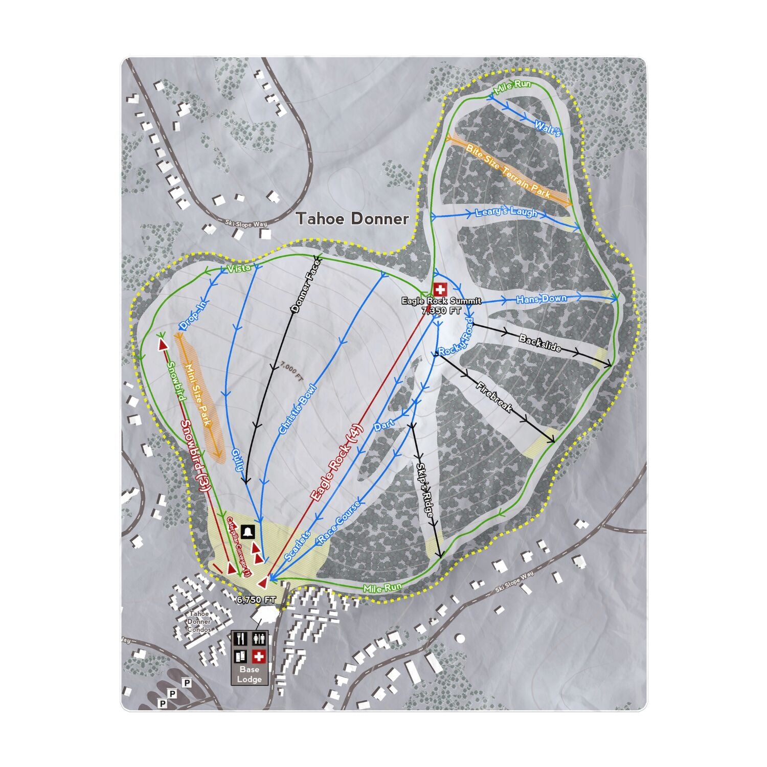 Tahoe Donner, California Ski Resort Map Printed Beach Towel - Powderaddicts