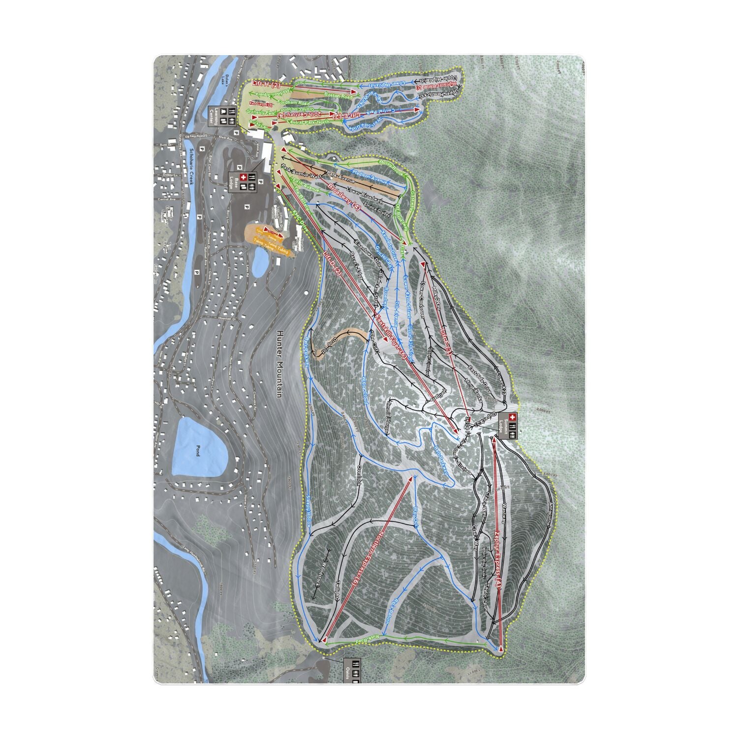 Hunter Mountain, New York Ski Resort Map Printed Beach Towel