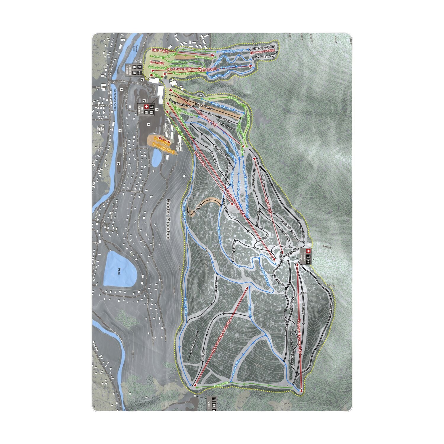 Hunter Mountain, New York Ski Resort Map Printed Beach Towel - Powderaddicts