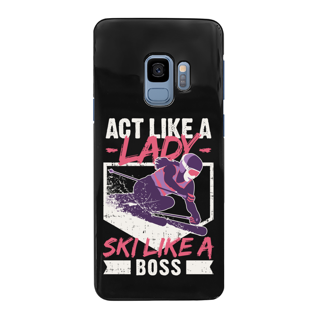 Act Like A Lady Ski Like A Boss Back Printed Black Hard Phone Case - Powderaddicts