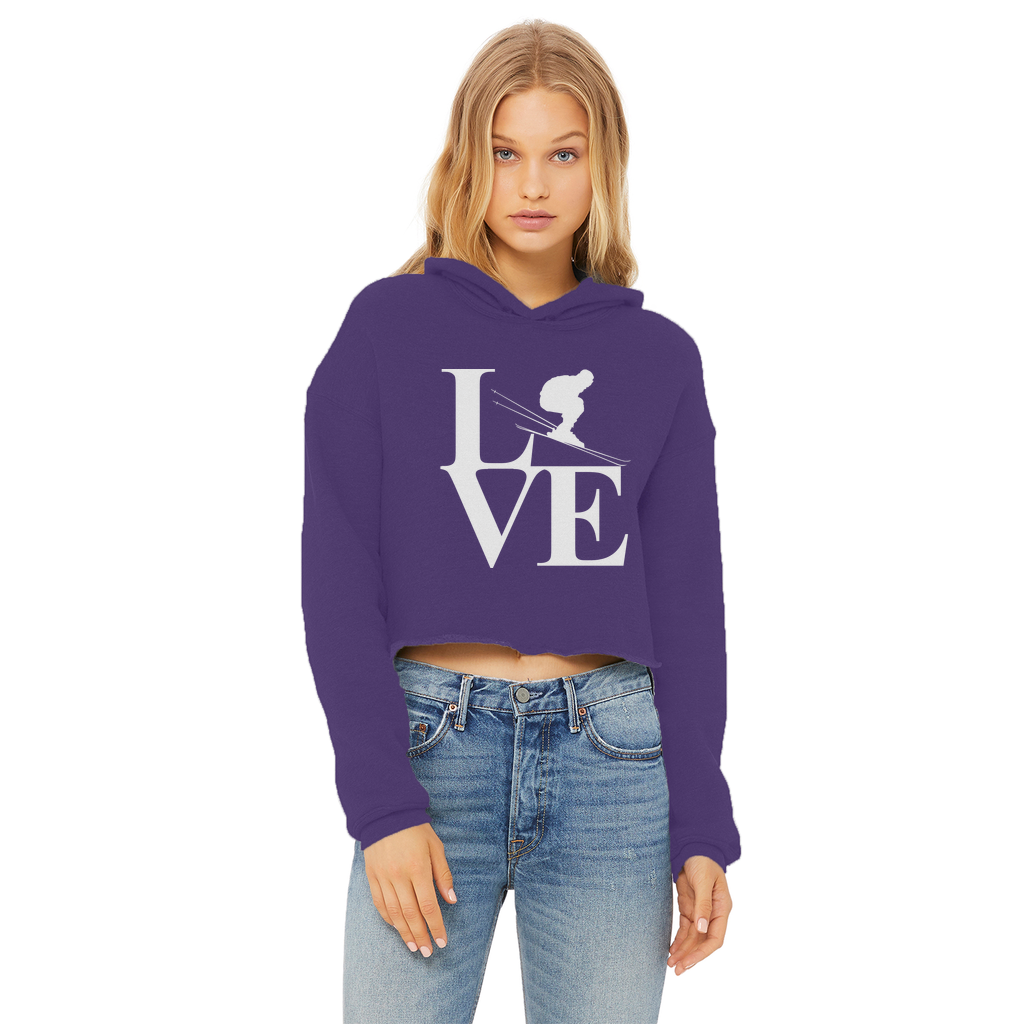 Love Skiing Ladies Cropped Raw Edge Hoodie - Powderaddicts