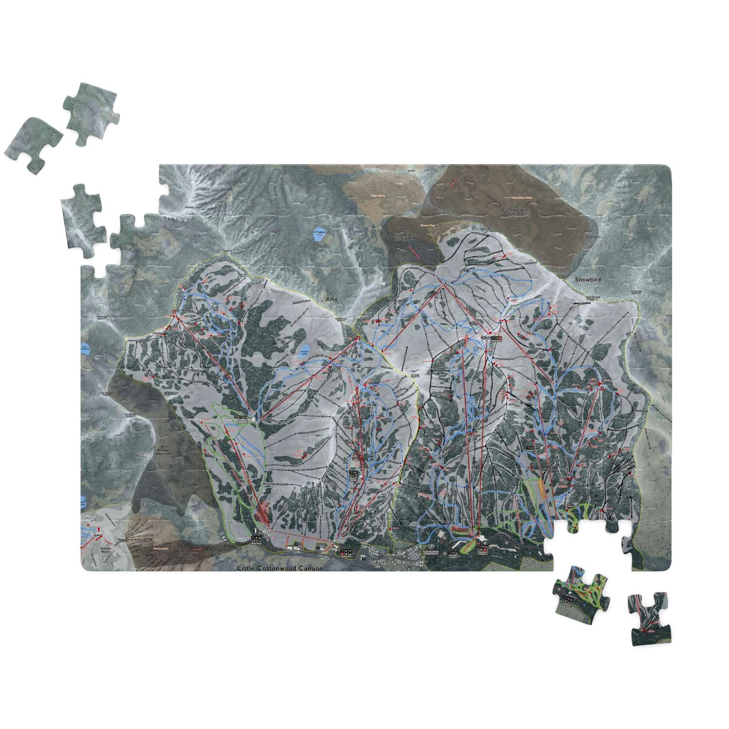 Little Cottonwood Canyon, Utah Ski Trail Map puzzle - Powderaddicts