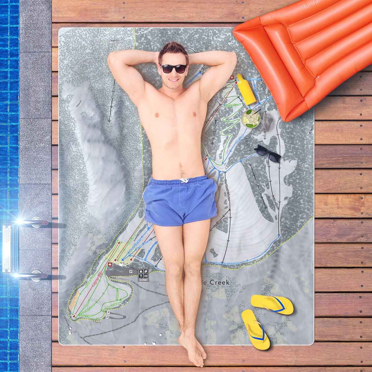 Pebble Creek, Idaho Ski Resort Map Printed Beach Towel - Powderaddicts