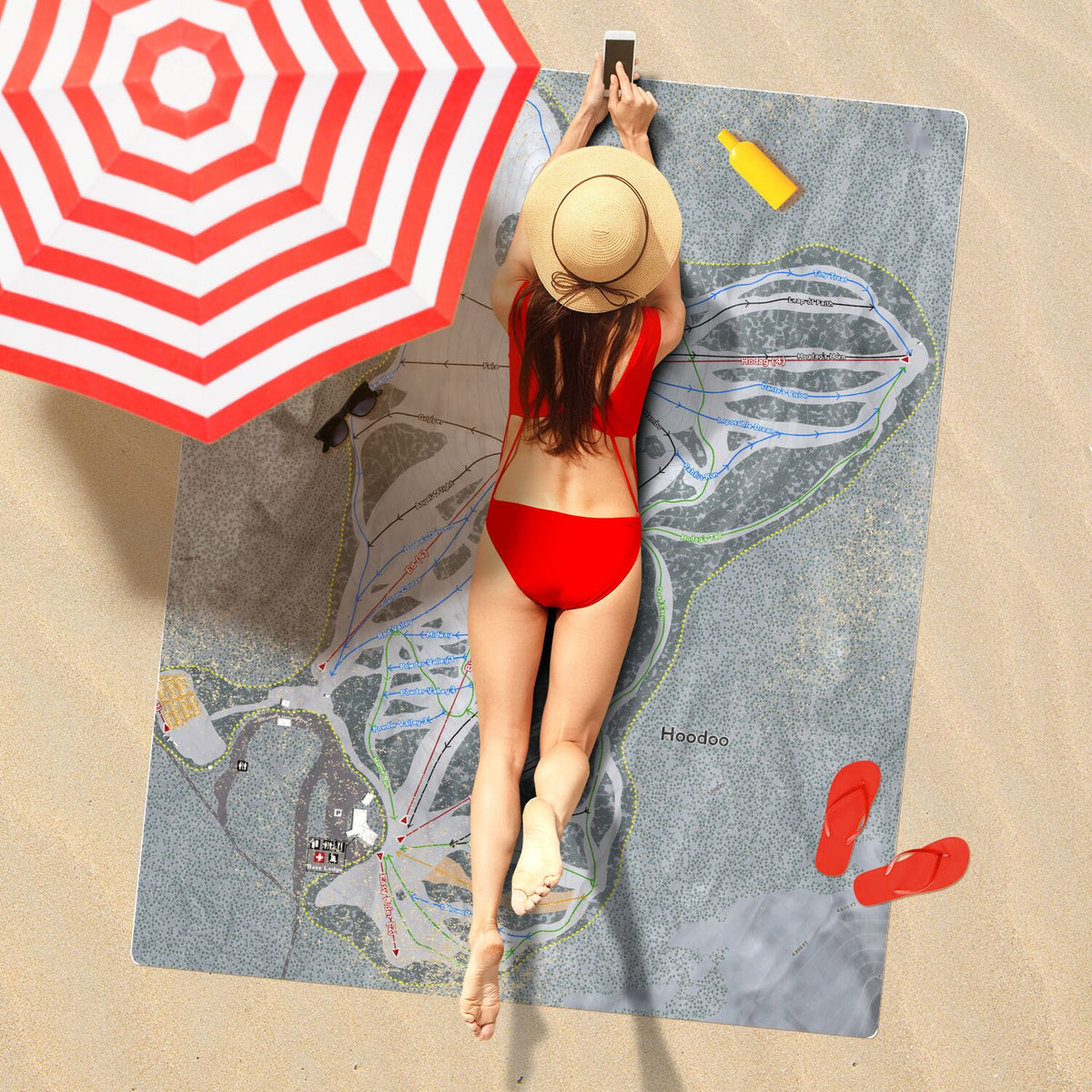 Hoodoo, Oregon Ski Resort Map Printed Beach Towel - Powderaddicts