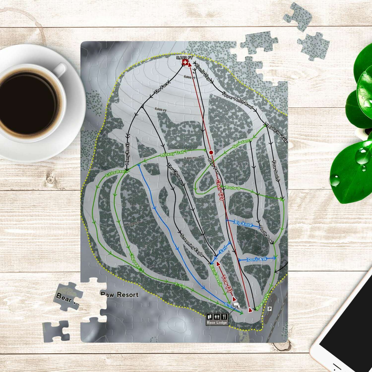 Bear Paw, Montana Ski Trail Map Puzzle - Powderaddicts