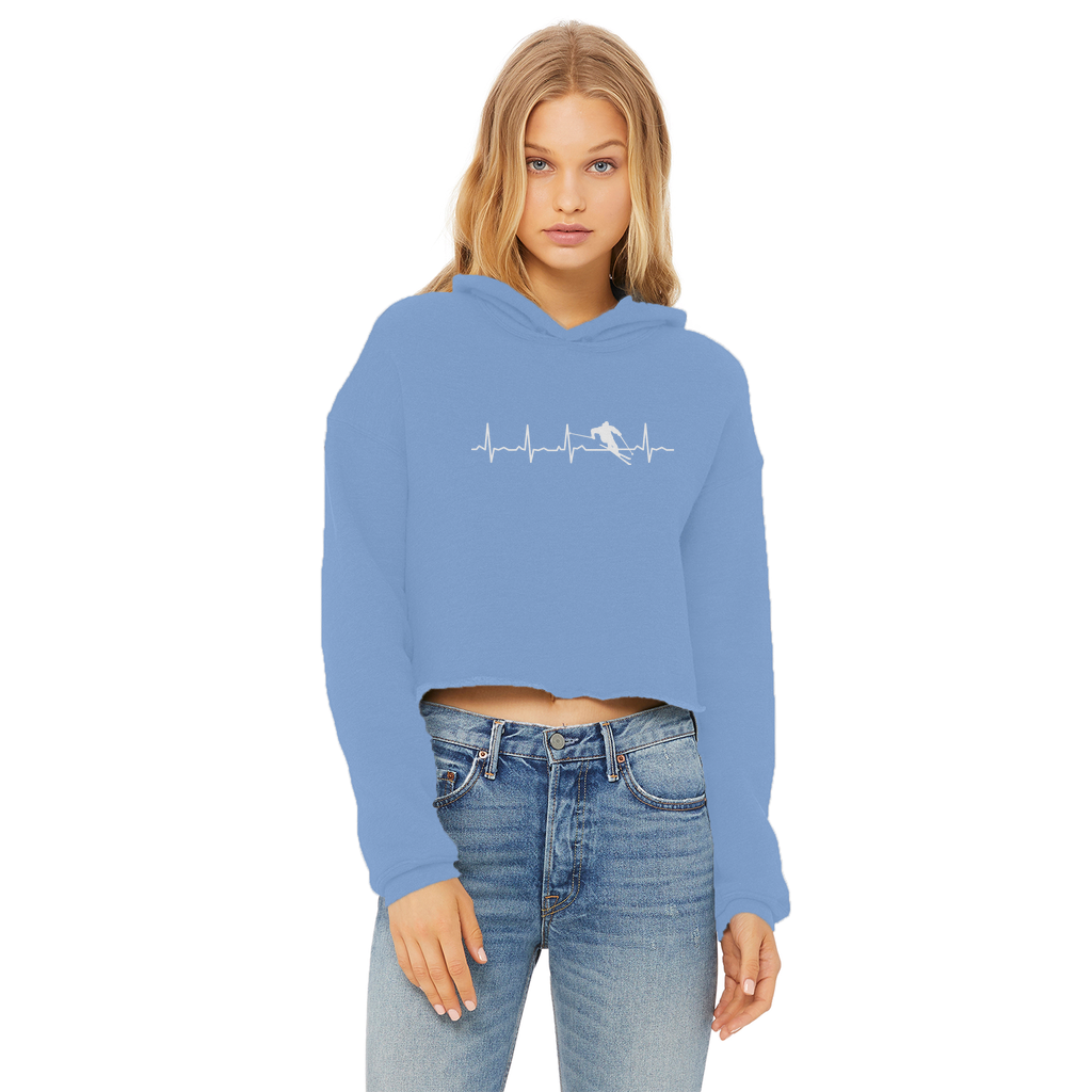 Ski Heartbeat Ladies Cropped Raw Edge Hoodie - Powderaddicts