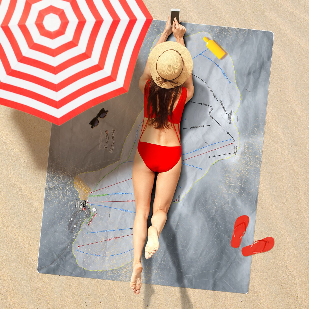 Artic Valley, Alaska Ski Resort Map Printed Beach Towel - Powderaddicts