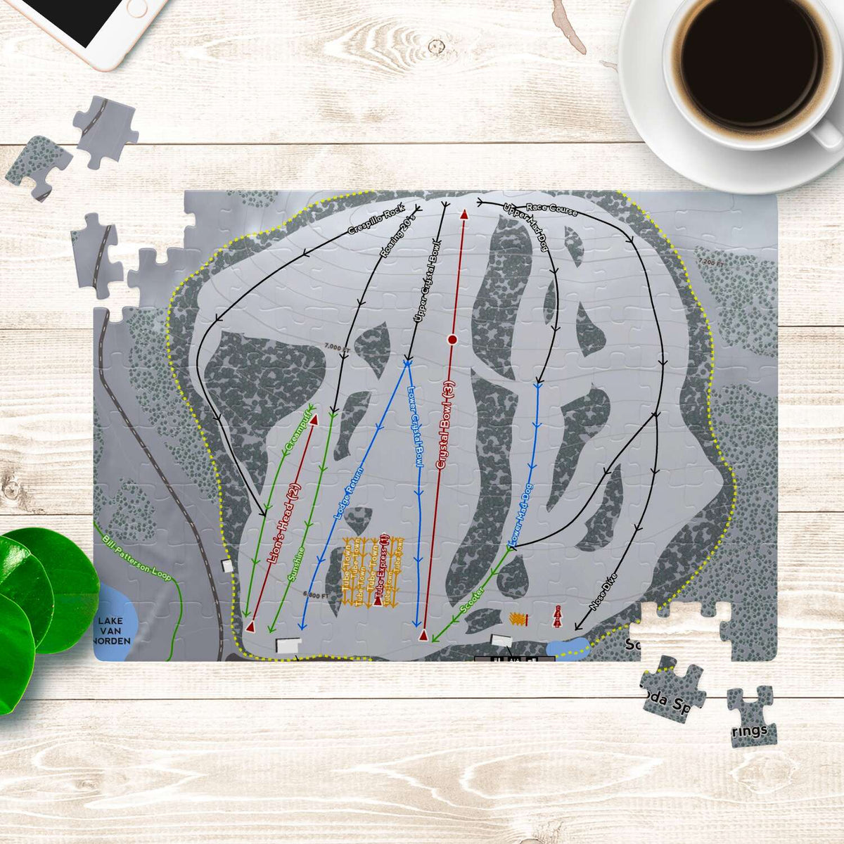 Soda Springs, California Ski Trail Map Puzzle - Powderaddicts