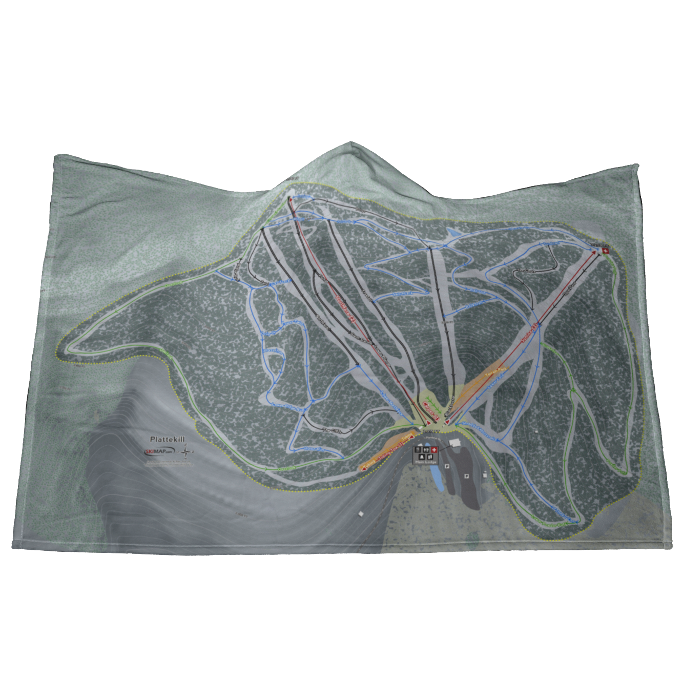 Plattekill, New York Ski Trail Map - Hooded Blanket - Powderaddicts