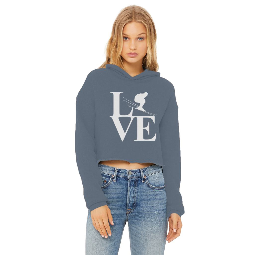 Love Skiing Ladies Cropped Raw Edge Hoodie - Powderaddicts