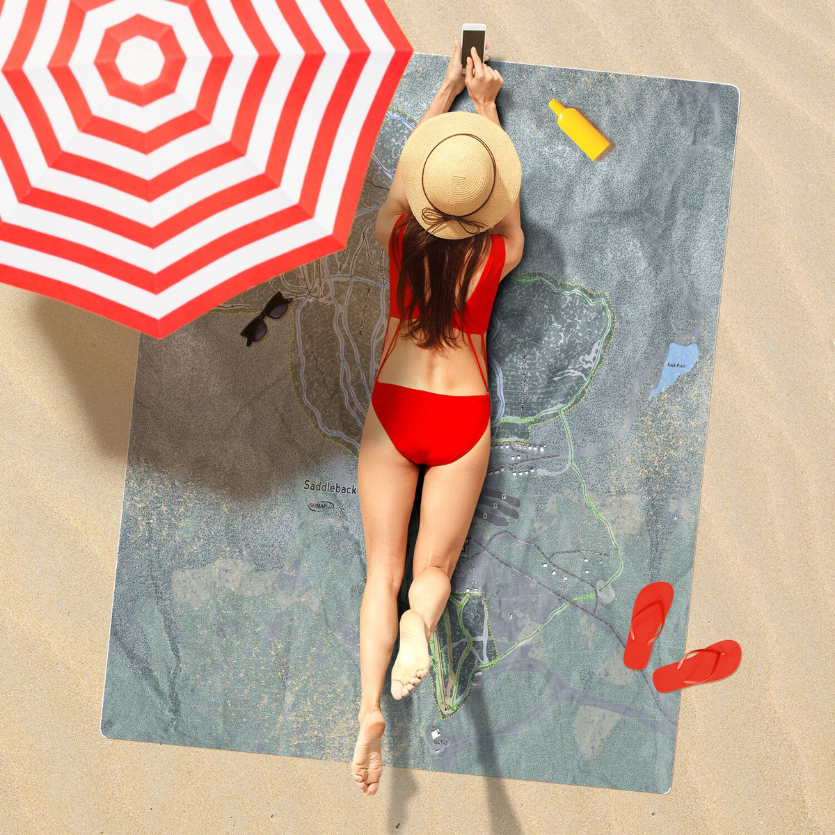 Saddleback, Maine Ski Resort Map Printed Beach Towel - Powderaddicts