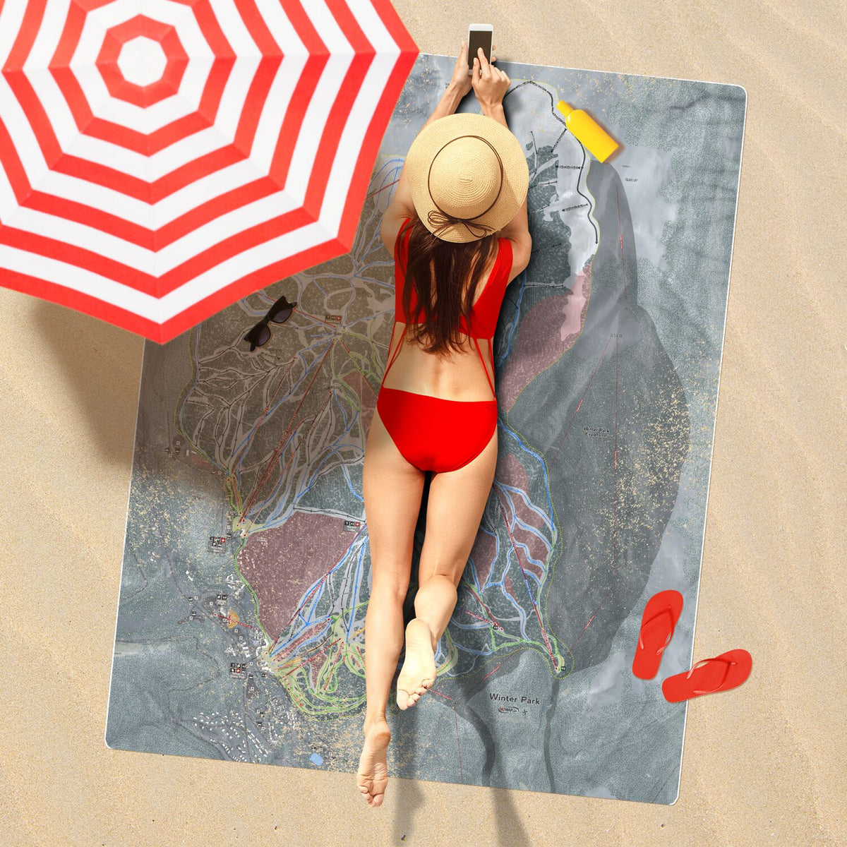 Winter Park, Colorado Ski Resort Map Printed Beach Towel - Powderaddicts